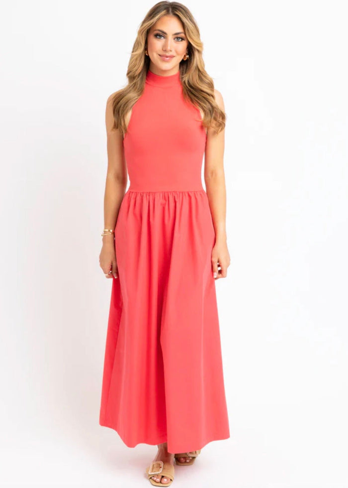 Karlie coral mock neck maxi dress spring easter