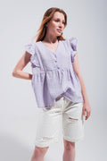 Cotton tank top with ruffle sleeves in lilac - Shirts