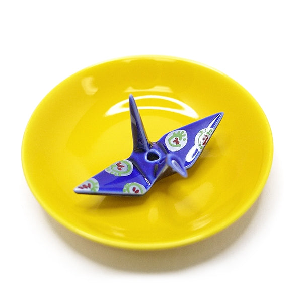 CRANE INCENSE HOLDER - Navy Brocade with Plate Set
