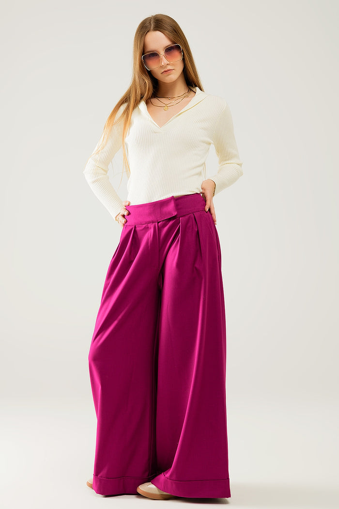 cream Collared Rib sweater With Long Sleeves