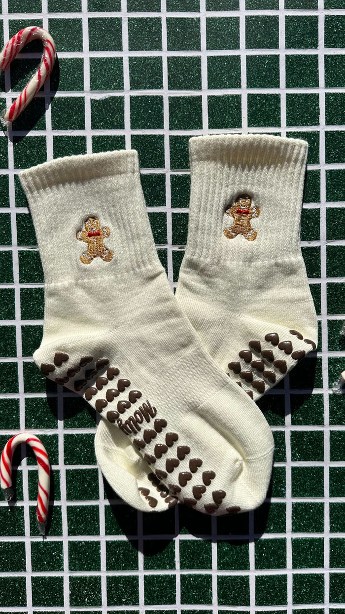 Brown heart grip socks
