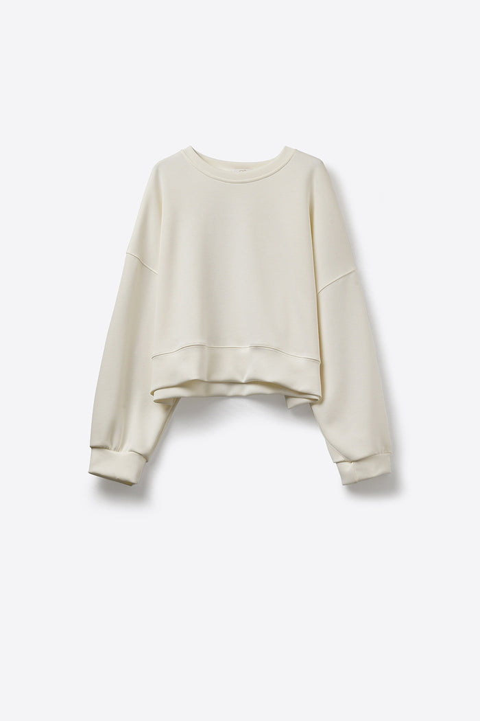 Crew Neck Dropped Shoulder Basic Sweatshirt in Cream