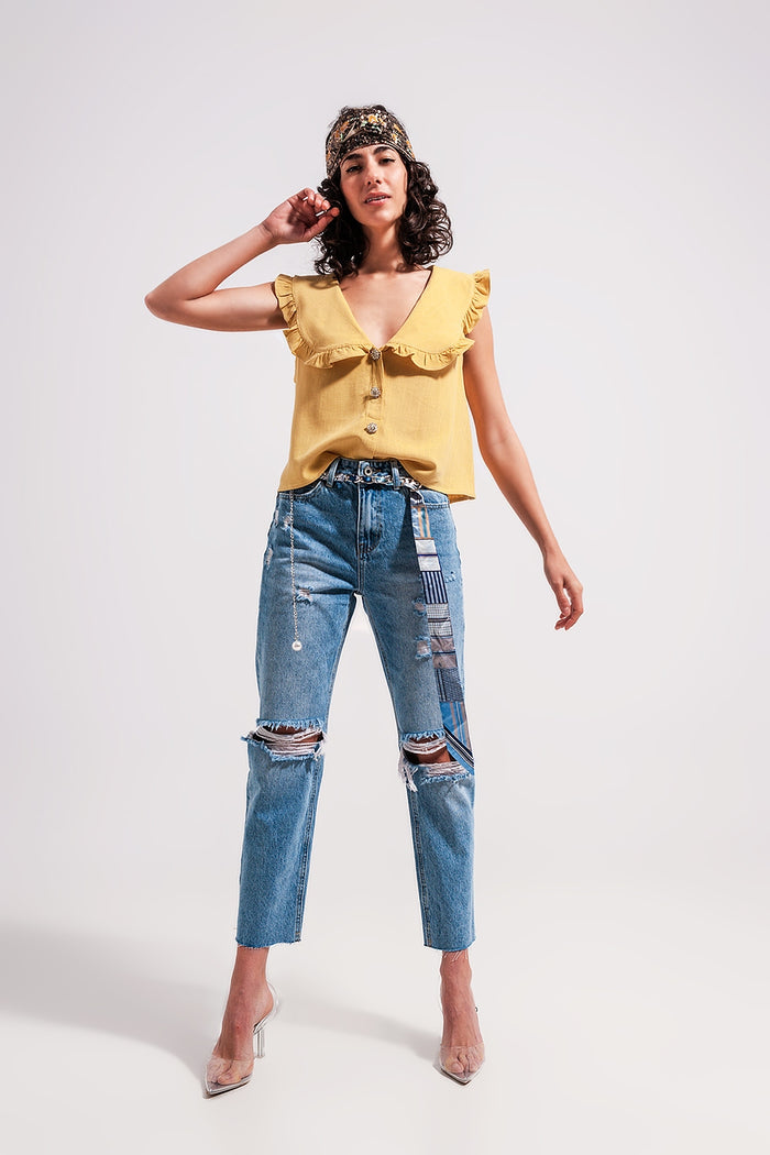 Crop top with bib collar - Shirts