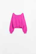 cropped fluffy sweater in fuchsia fitted at the waist
