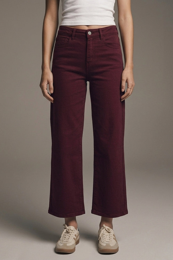 Cropped wide leg jeans in burgundy - Coloured Jeans