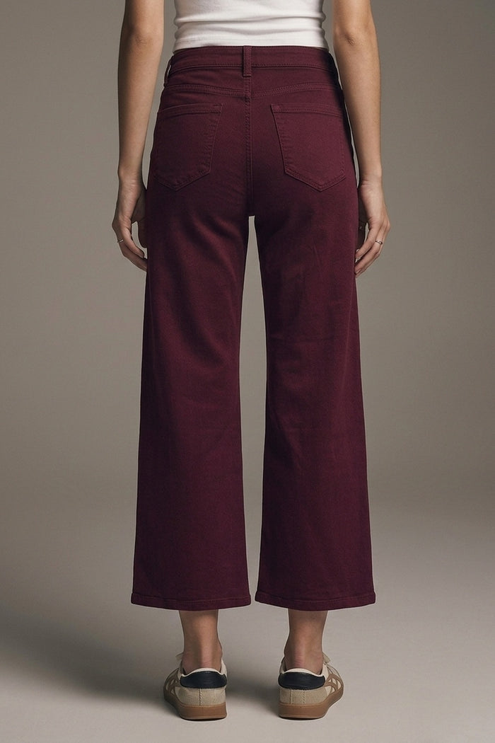 Cropped wide leg jeans in burgundy - Coloured Jeans