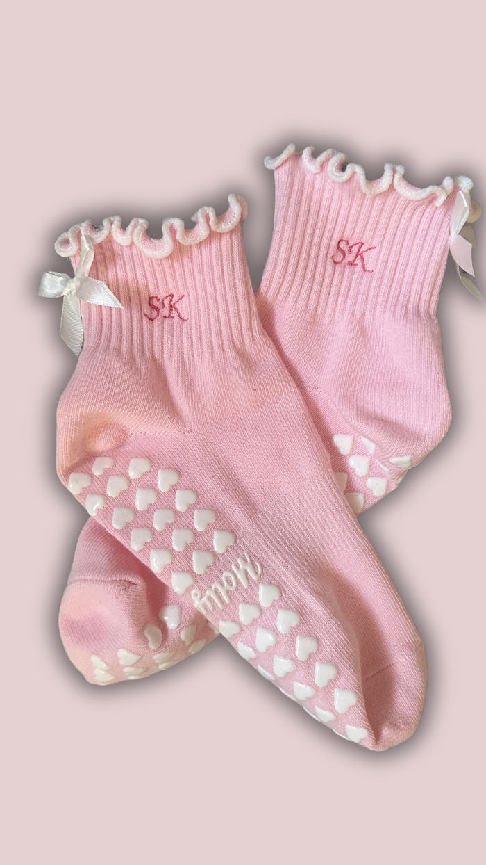 Pink bow heart socks