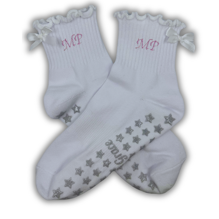 black white bow socks