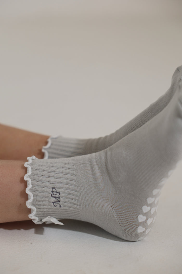 Custom initial sock stone grey