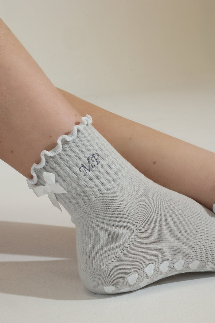 Custom initial sock stone grey