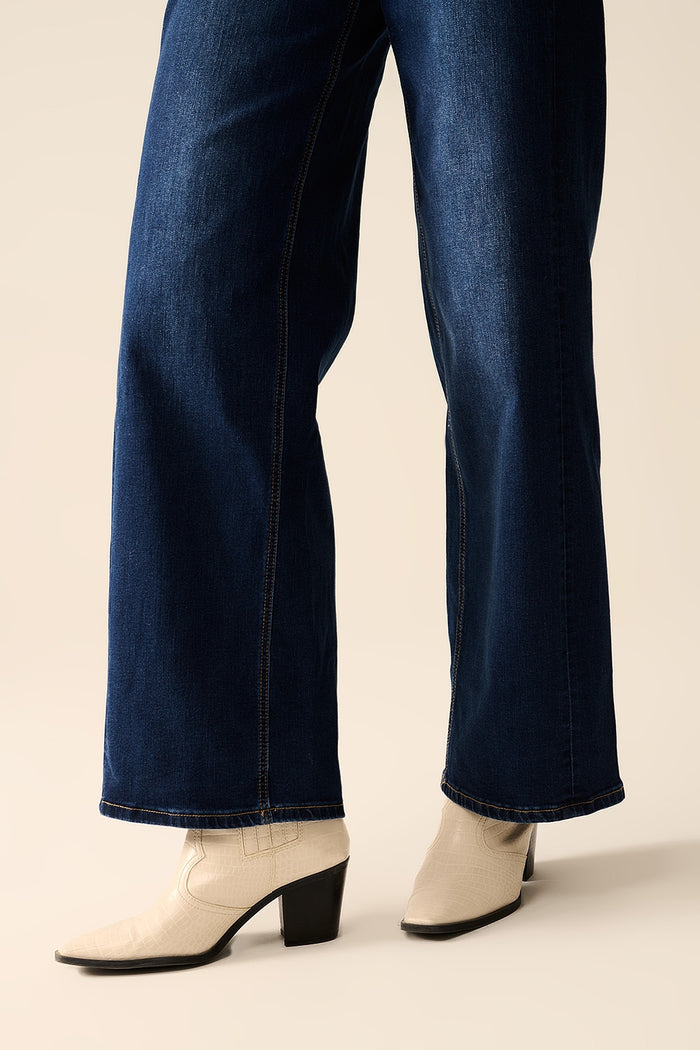 dark wash Wide Leg Stretch Denim Jeans - Denim