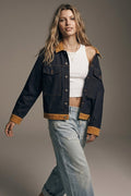 Denim Blue Rigid Denim Corduroy Collar Button Front relaxed Fit Jacket