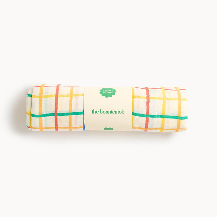 Ditto - Rainbow Check Large Muslin Swaddle Blanket - Swaddling Blankets