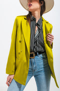 Double breasted satin blazer in lime green