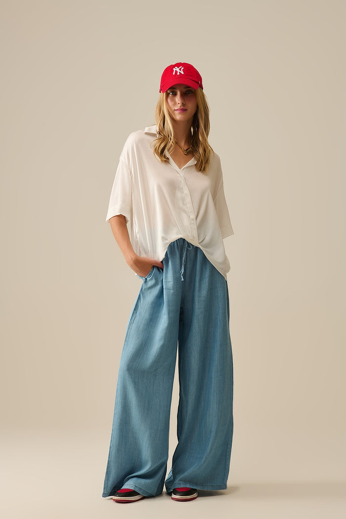 Draped Short Sleeve Blouse in White - Shirts