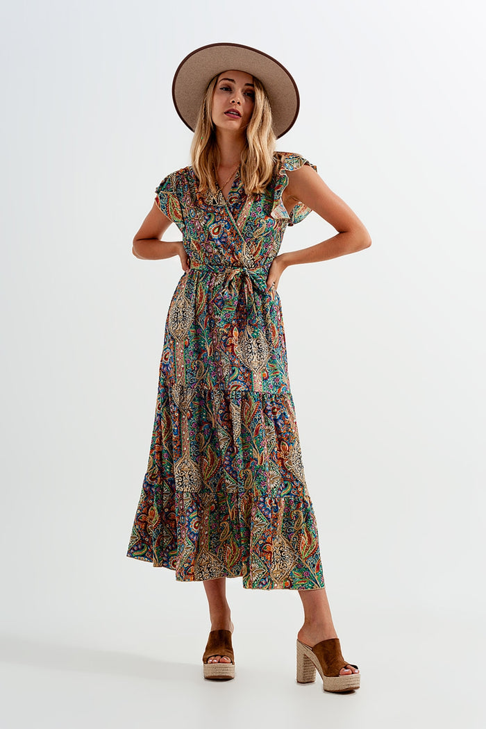Dressed ruffle hem midaxi dress in paisley print in green - dress