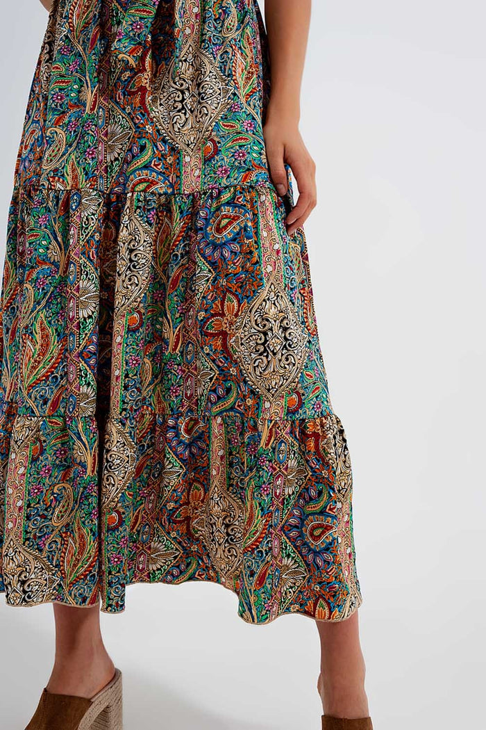 Dressed ruffle hem midaxi dress in paisley print in green - dress