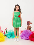 Girls green checkered dress organic cotton sleeveless summer dress - Pinklay