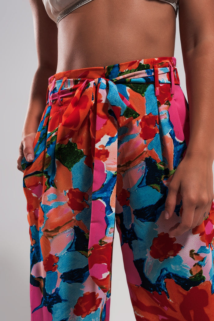 Elastic back pants in bright floral - trousers