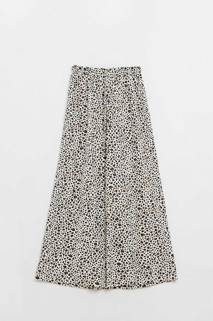 Elasticated Waist Straight Leg Pants In Leopard Print - trousers