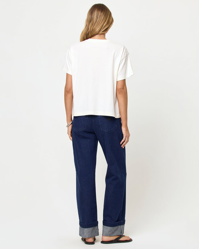 LSPACE Everyday tee in cream, back view on model.