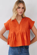 tcec gameday top orange Everyday Win Pintuck Pleated Detail Poplin Top - Orange
