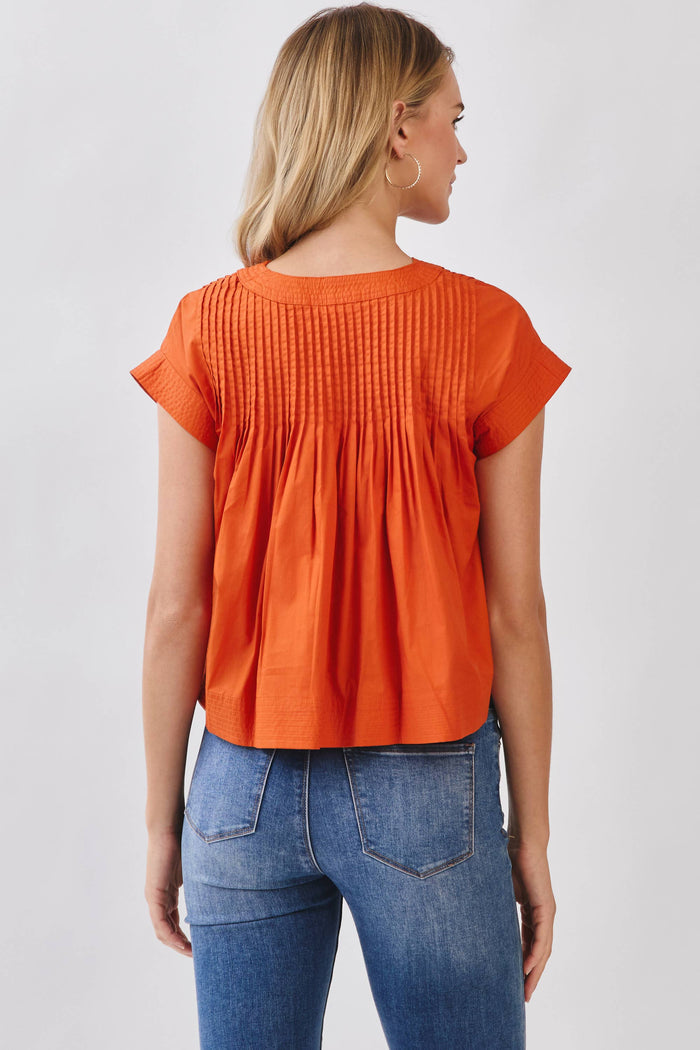 Everyday Win Pintuck Pleated Detail Poplin Top - Orange
