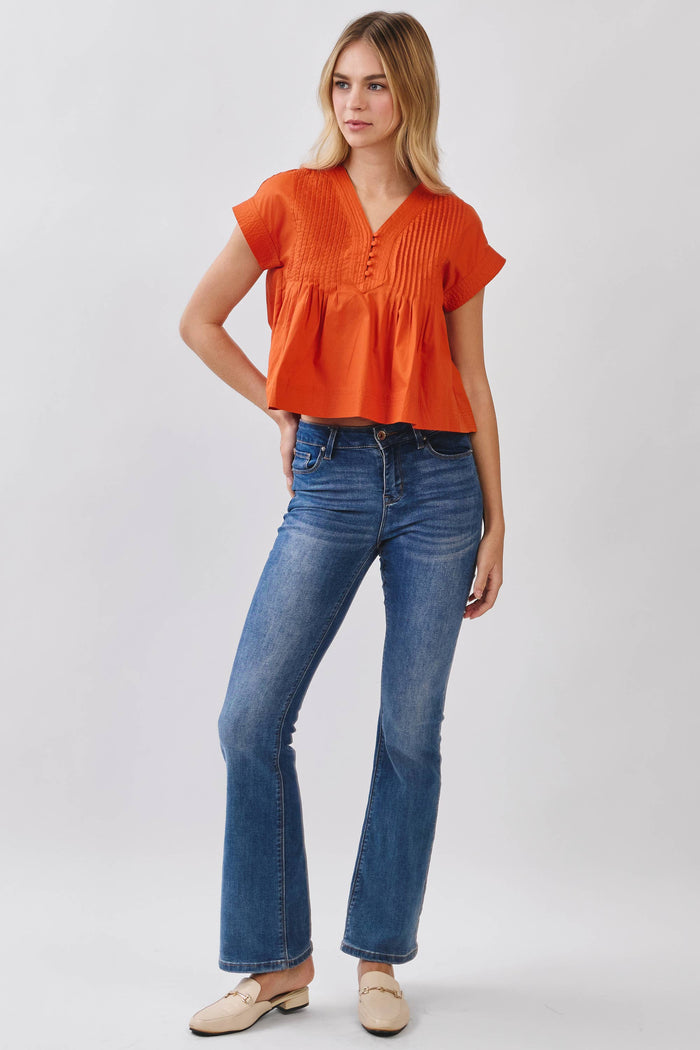 Everyday Win Pintuck Pleated Detail Poplin Top - Orange