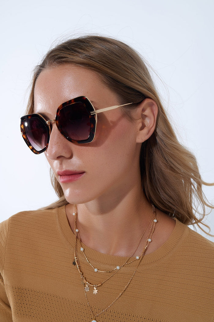 Extra Large Hexagonal Cat Eye Sunglasses in Tortoiseshell