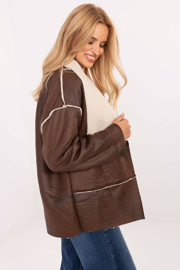 Factory Price Brown Faux Leather Jacket for Women - Jackets