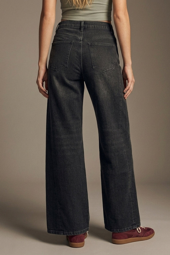 Faded Black Extra Wide-Leg Jeans in vintage wash denim