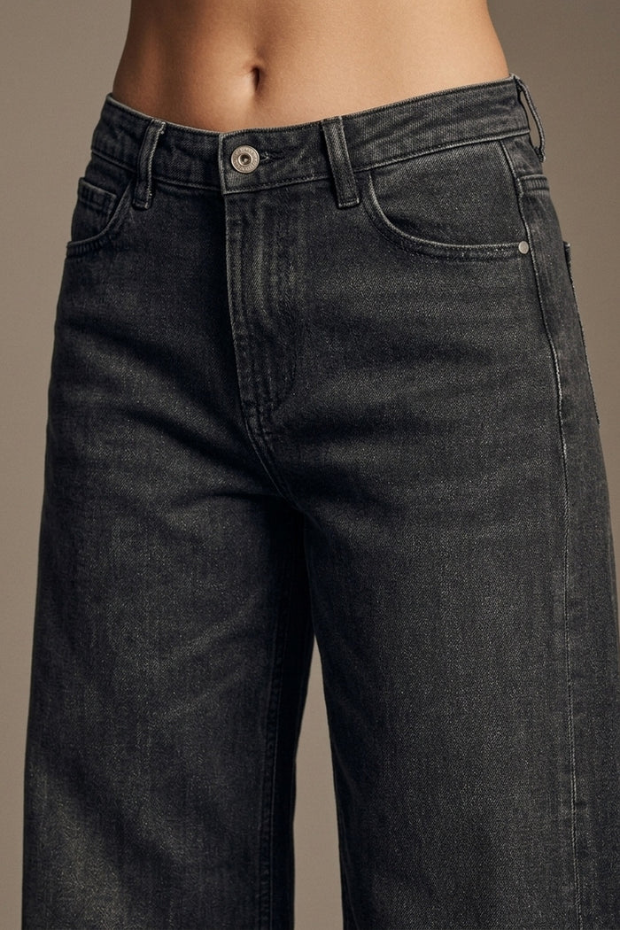 Faded Black Extra Wide-Leg Jeans in vintage wash denim