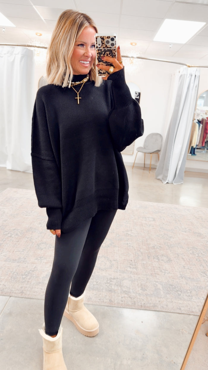 - FINAL SALE- Black Chill Mock Neck Sweater