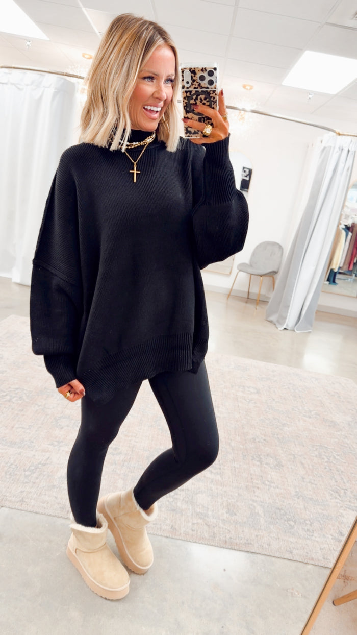 - FINAL SALE- Black Chill Mock Neck Sweater