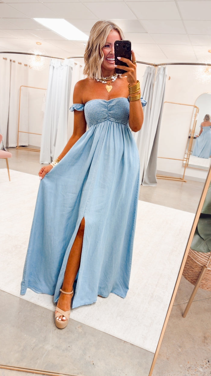 -FINAL SALE- Seaside Blue Smocked Maxi