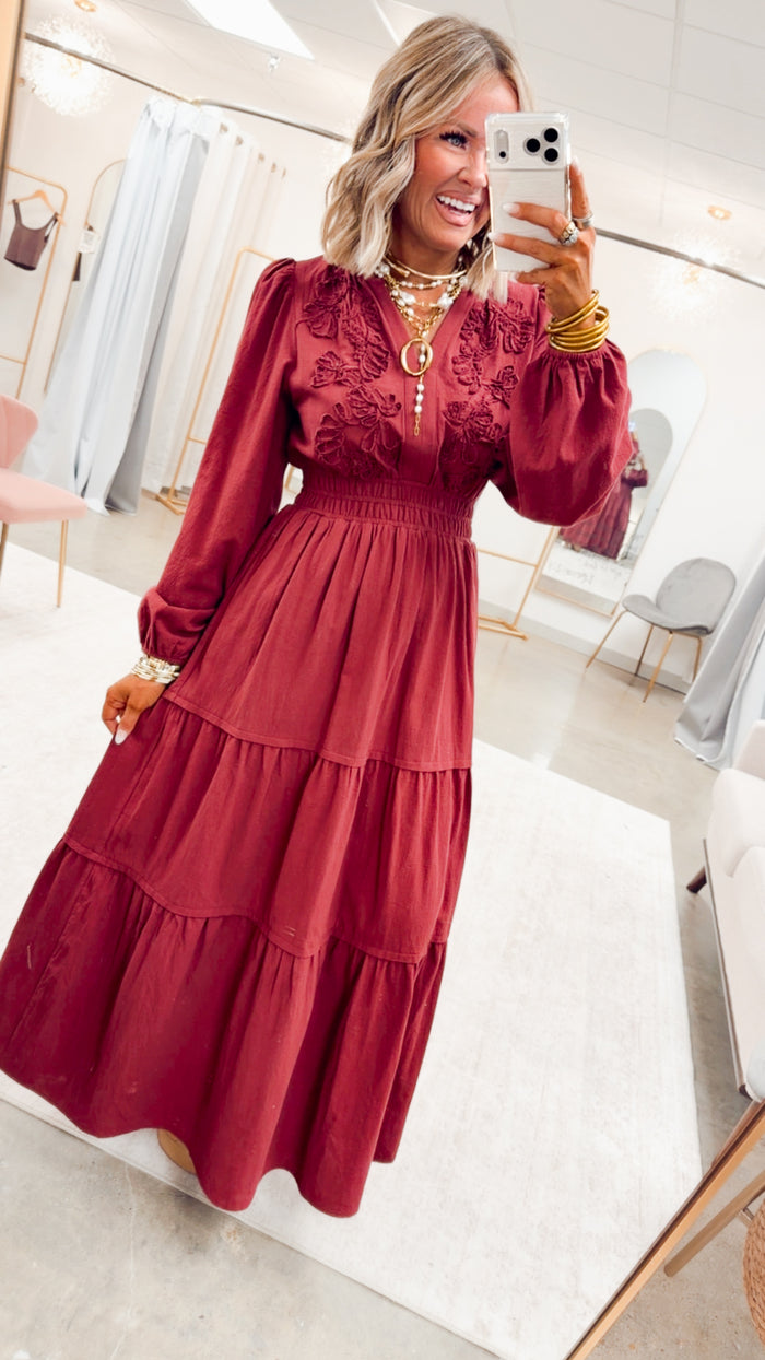 -FINAL SALE- The Maison Bloom Maxi-Burgundy