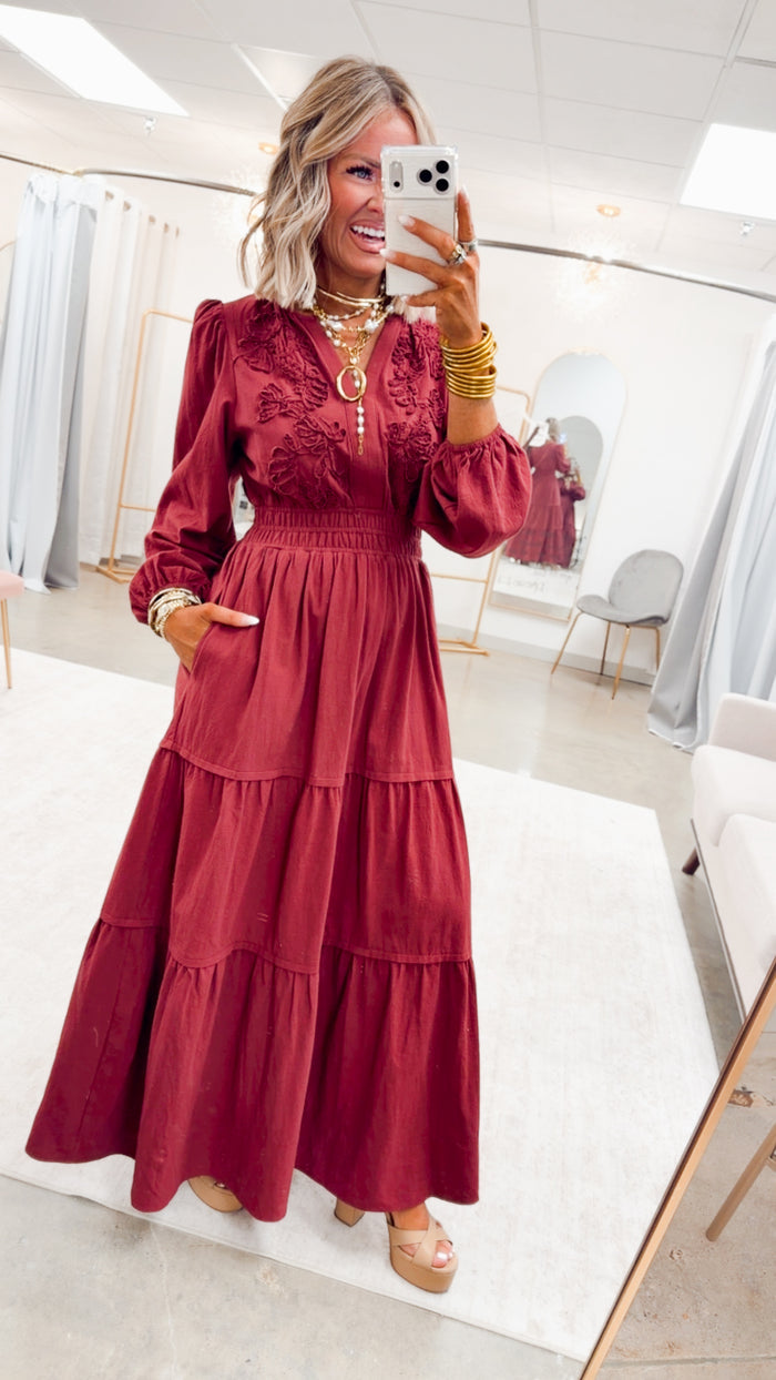 -FINAL SALE- The Maison Bloom Maxi-Burgundy
