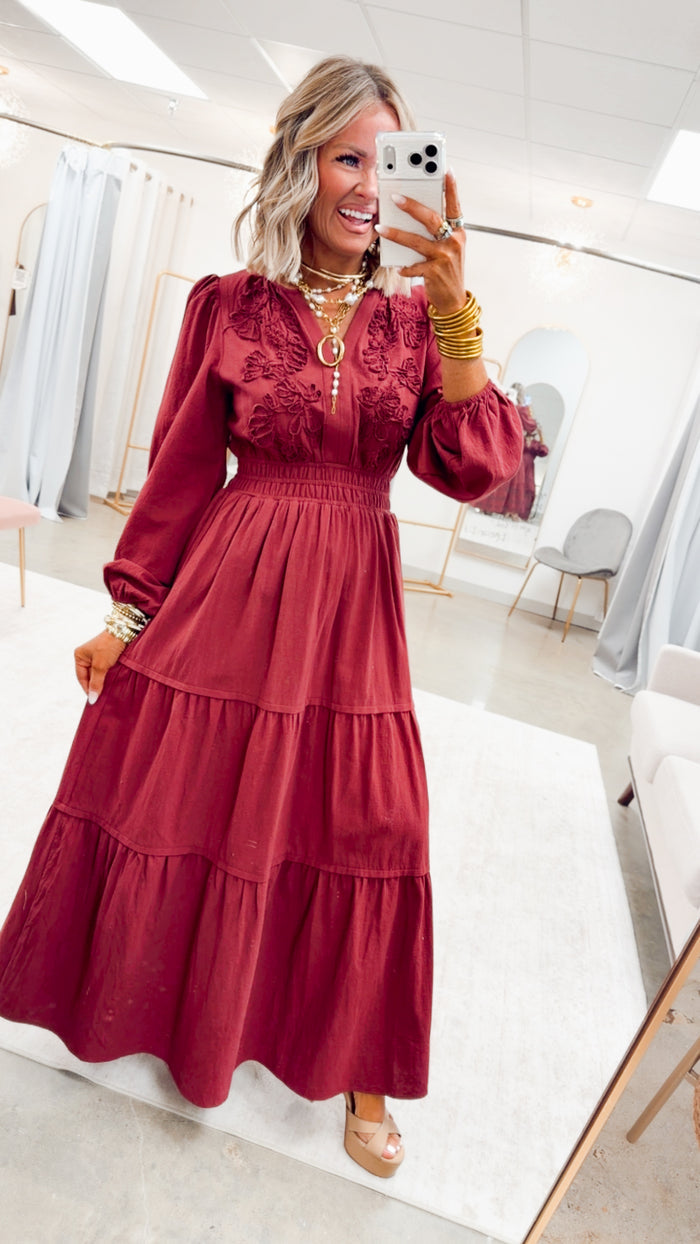 -FINAL SALE- The Maison Bloom Maxi-Burgundy