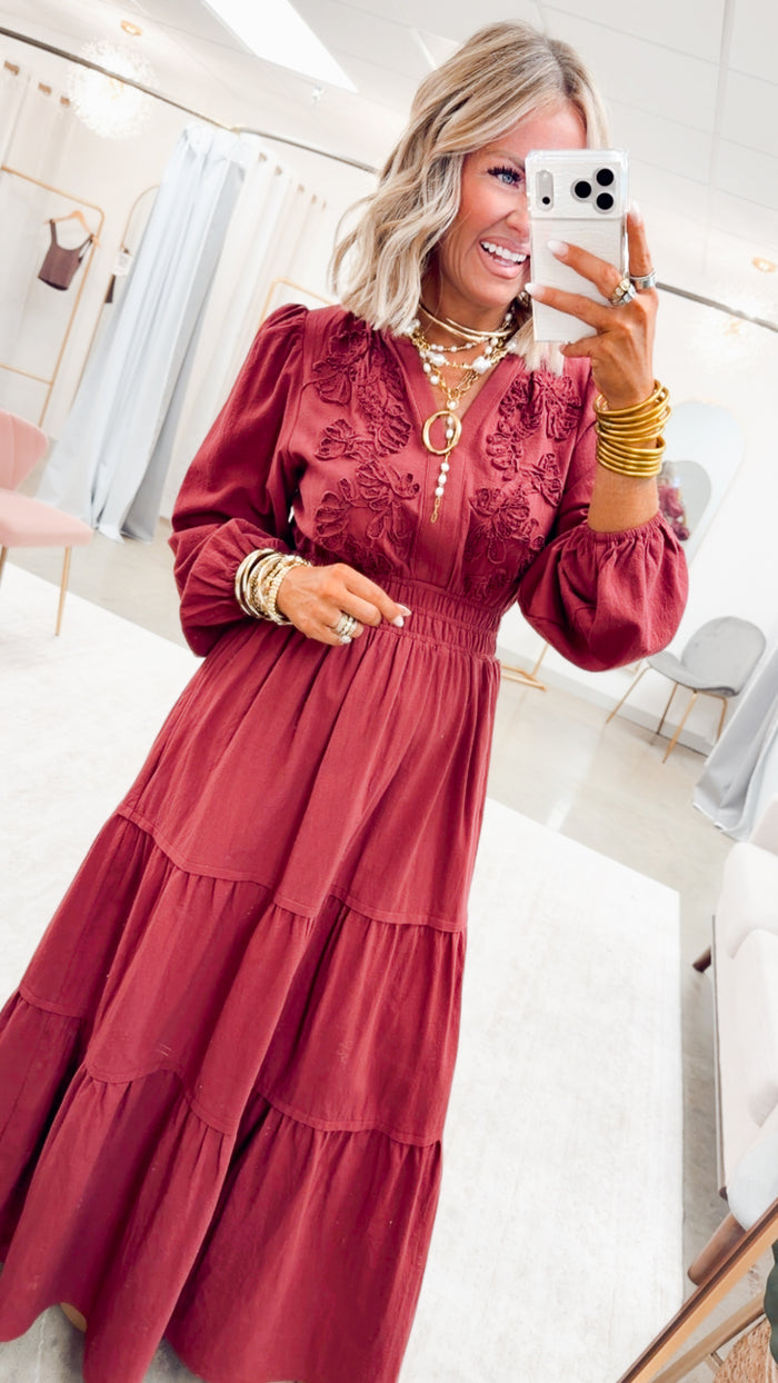 -FINAL SALE- The Maison Bloom Maxi-Burgundy