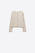 fine knit beige cardigan with rhinestone detail