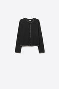 fine knit black cardigan with rhinestone detail