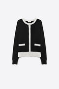 Fine Knit Contrast Trim Regular Fit Cardigan in black color