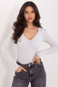 Fitted Long Sleeve Blouse at Lua Boutique grey one-size-fits-all - Blouses