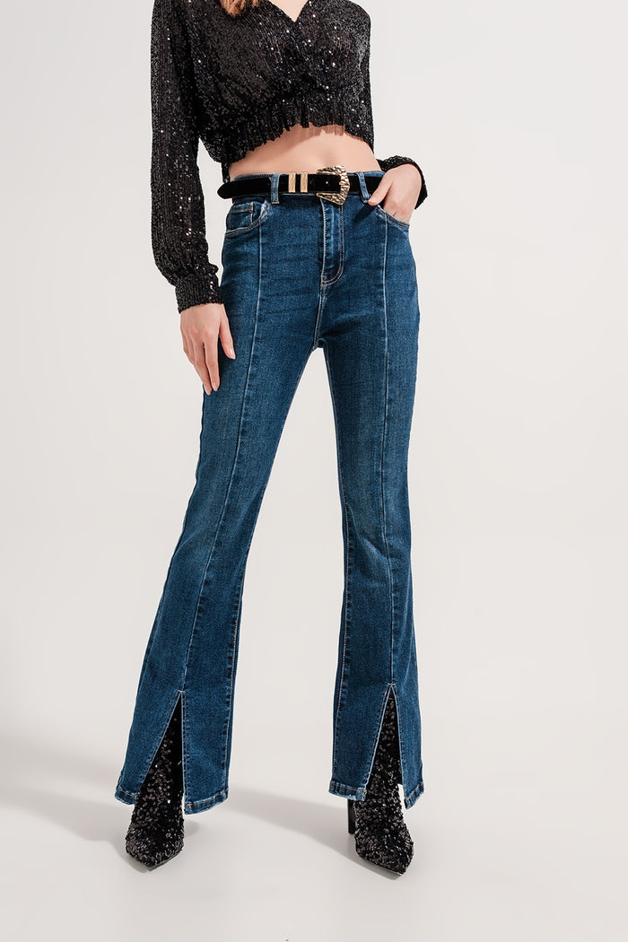 Flare jeans with split hem - Denim