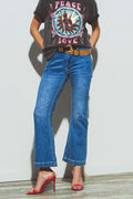 Flared double button waist jeans in blue denim - Denim