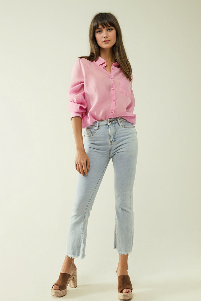 Flared light blue jeans with five pockets and seamless finish - Denim