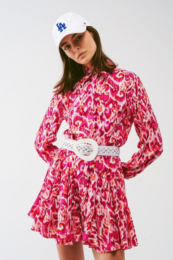 Floral Print Mini Pleated Dress in Pink - dress