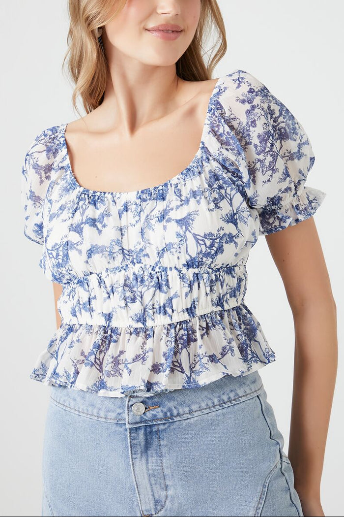 Floral Print Puff-Sleeve Top