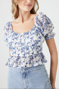 Floral Print Puff-Sleeve Top