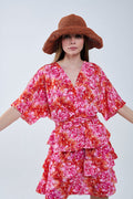 Floral printed Dress With Pink Orange and Red Tones - dress